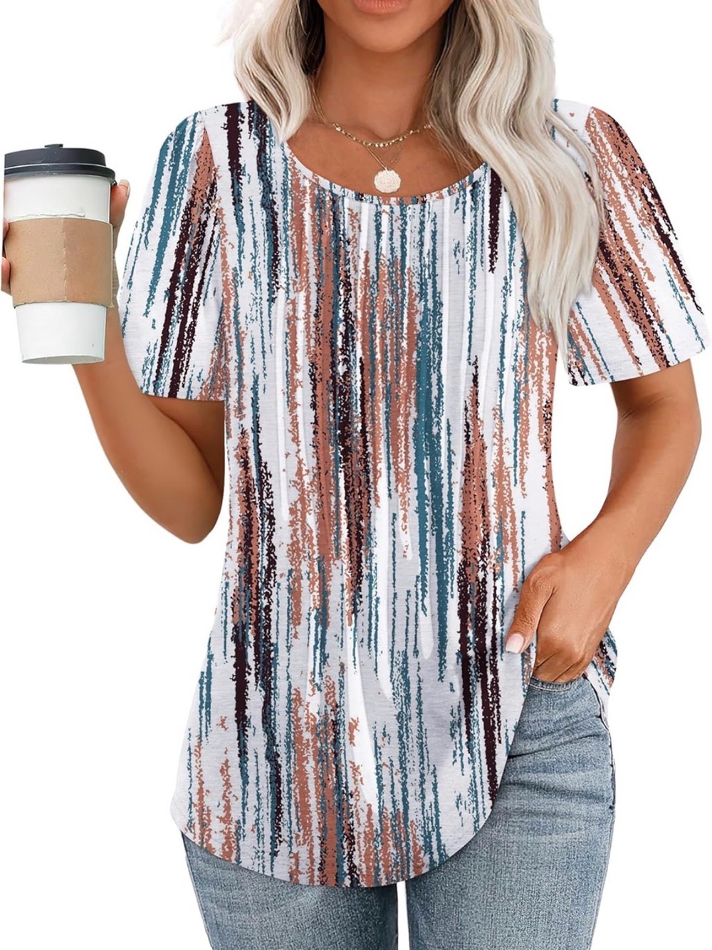 Women’s Abstract Print Scoop Neck Top, Size XL